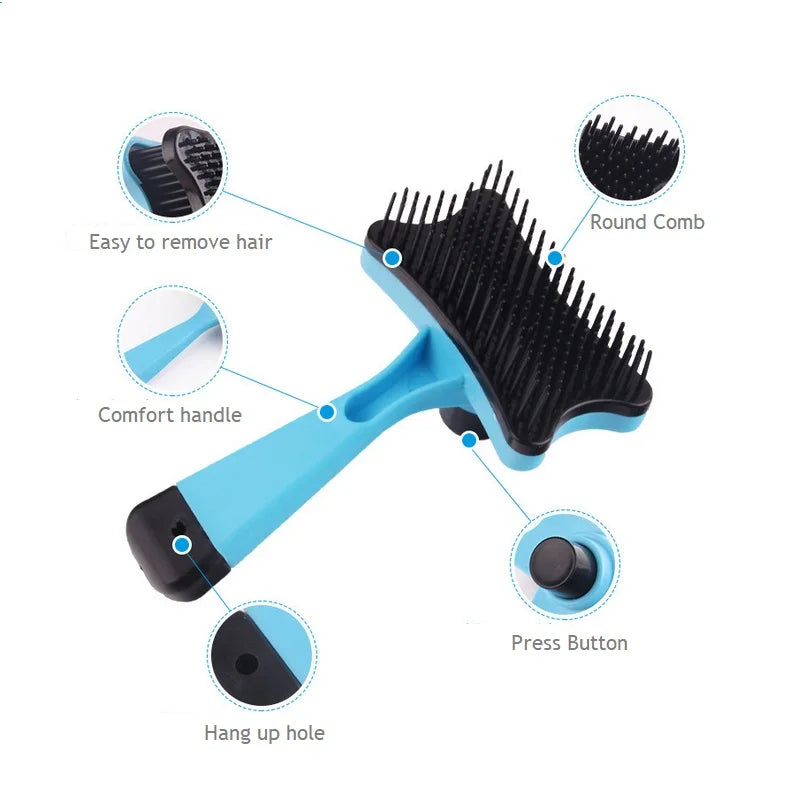 Cat Brush with Push Button Hair Removal Tool