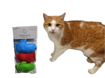 Porter's Mouse - Juguete para gatos con hierba gatera - Tres pequeñas manoplas - Juguete de peluche para gatos con hierba gatera