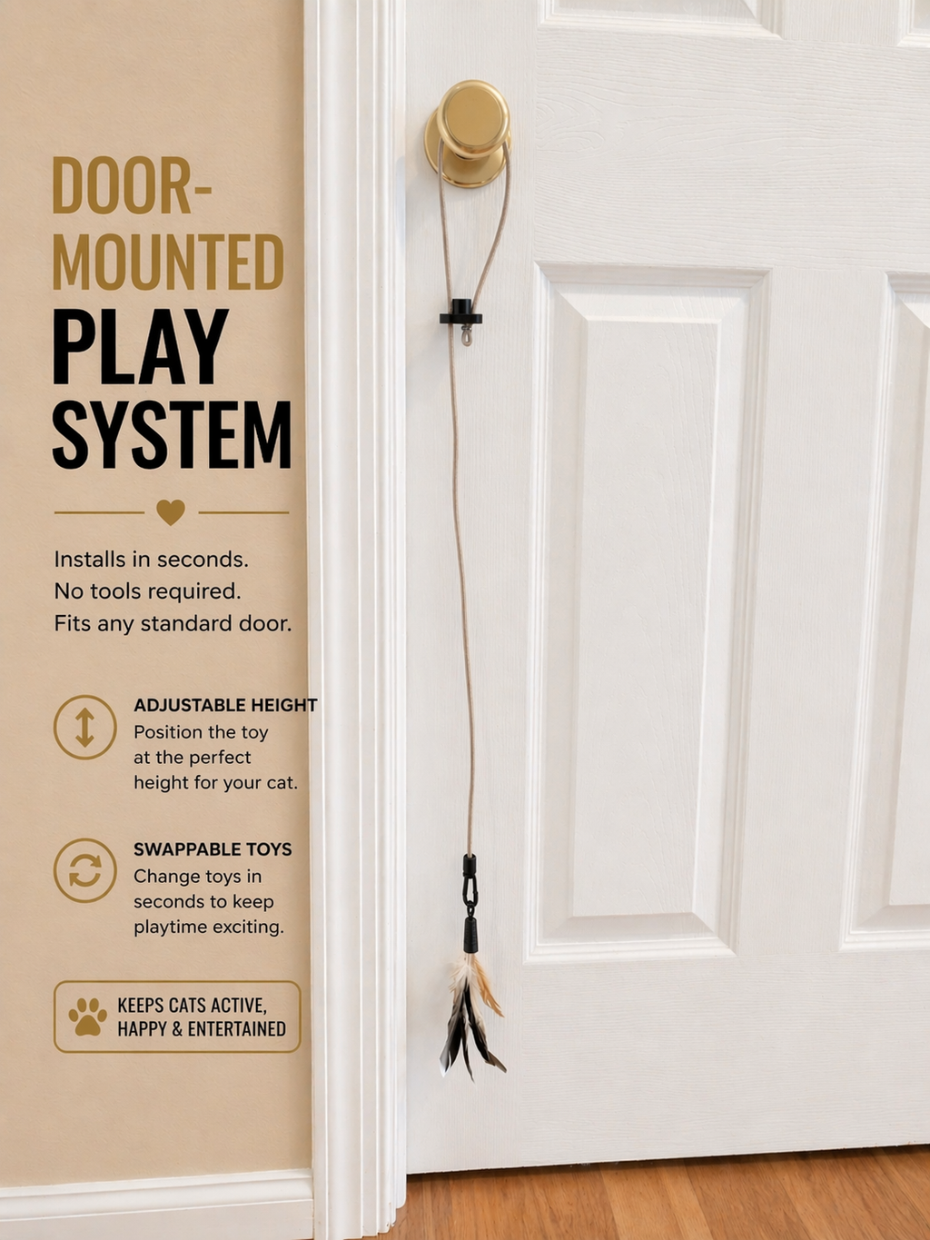 Bungee Flinger™ Interactive Cat Toy | Door Mounted Cat Toy | Elastic Bungee Cat Toy | Replaceable Feather Toy | Indoor Cat Enrichment