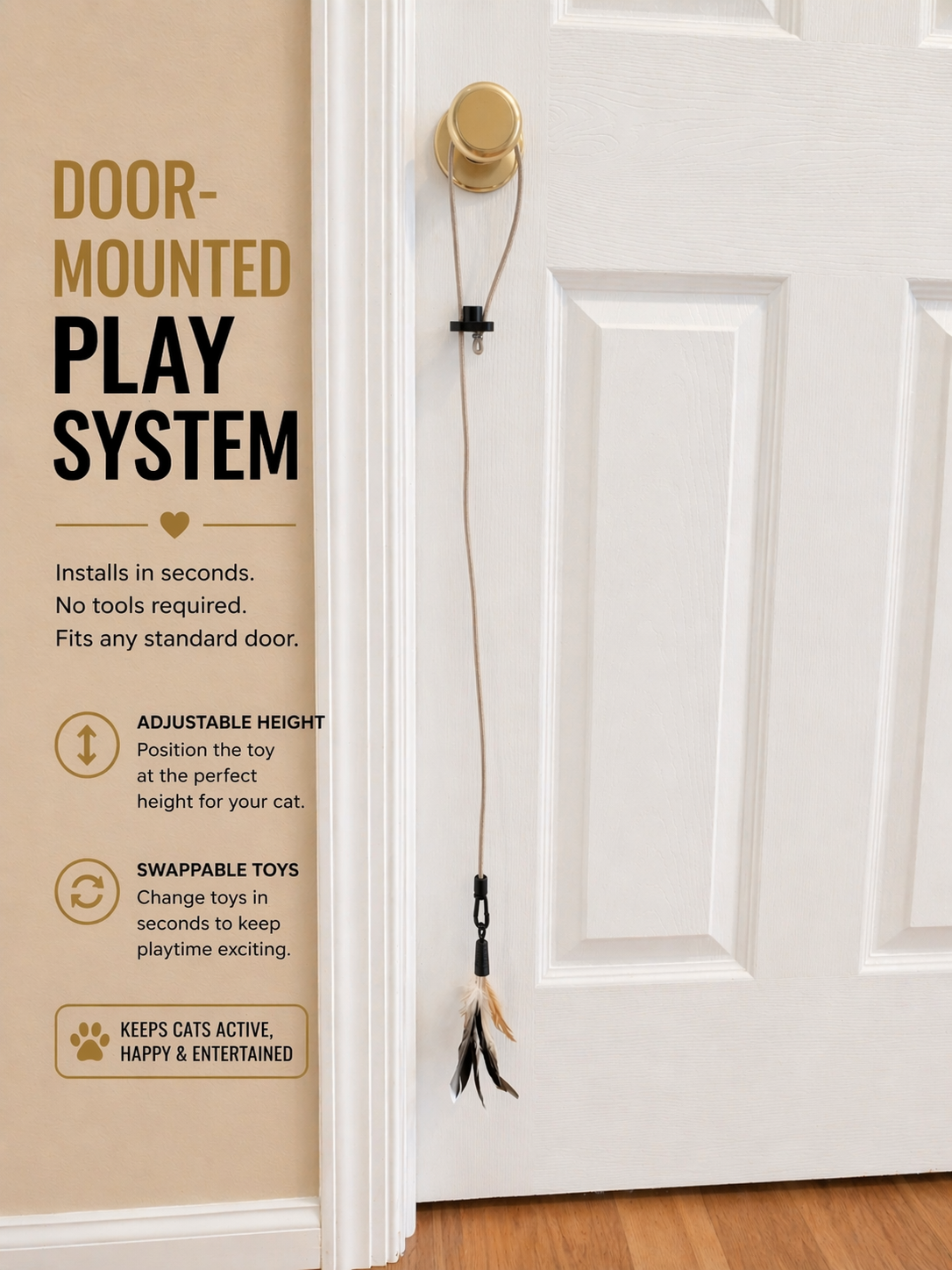 Bungee Flinger™ Interactive Cat Toy | Door Mounted Cat Toy | Elastic Bungee Cat Toy | Replaceable Feather Toy | Indoor Cat Enrichment