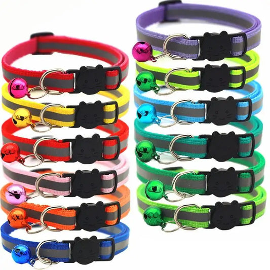 Adjustable Reflective Nylon Designer Cat Collar With Bell