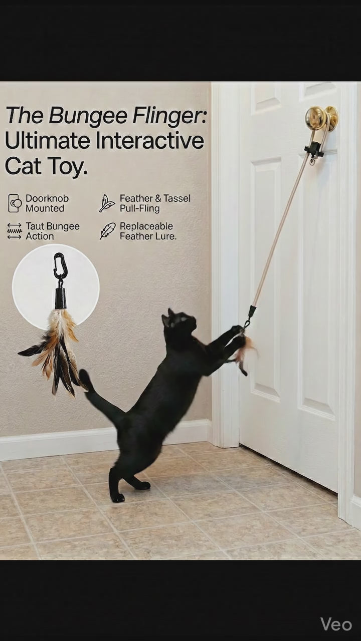 Bungee Flinger™ Interactive Cat Toy | Door Mounted Cat Toy | Elastic Bungee Cat Toy | Replaceable Feather Toy | Indoor Cat Enrichment