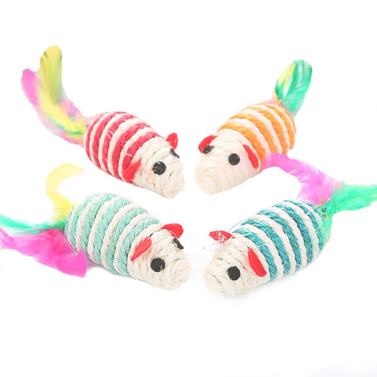 Sisal Scratch 'n' Feather Mouse - 4 pack